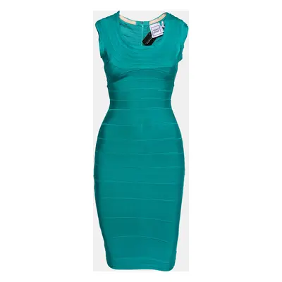 Herve Leger Jade Green Sleeveless Scoop Neck Bandage Dress