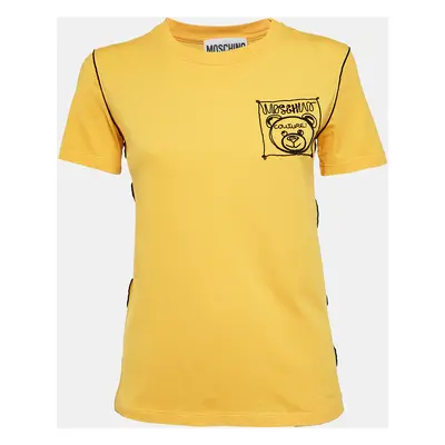 Moschino Couture Yellow Cotton Embroidered Crew Neck T-Shirt