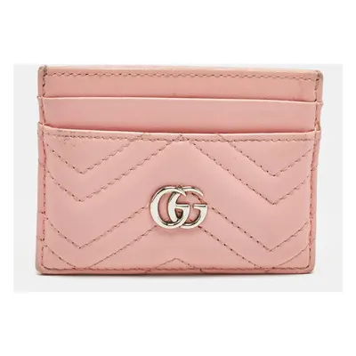 Gucci Pink Matelassé Leather GG Marmont Card Holder