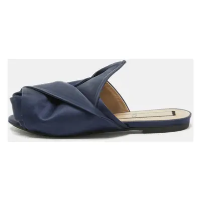 N21 Navy Blue Satin Knot Flat Mules Size 38.5