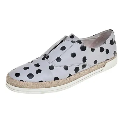 Tod's Grey/Black Dot Printed Leather Francesina Espadrille Slip On Sneakers Size 39.5