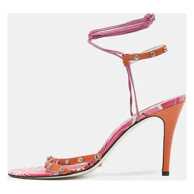 Dolce & Gabbana Multicolor Patent and Leather Ankle Tie Open Toe Sandals Size