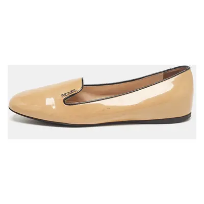 Prada Beige Patent Leather Smoking Slippers Size 36.5