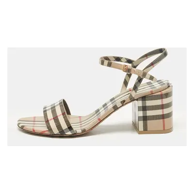 Burberry Beige Cornwall Check Patent Leather Ankle Strap Sandals Size