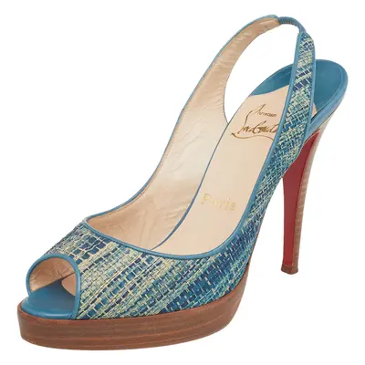 Christian Louboutin Blue Raffia and Leather Yoyo Slingback Pumps Size