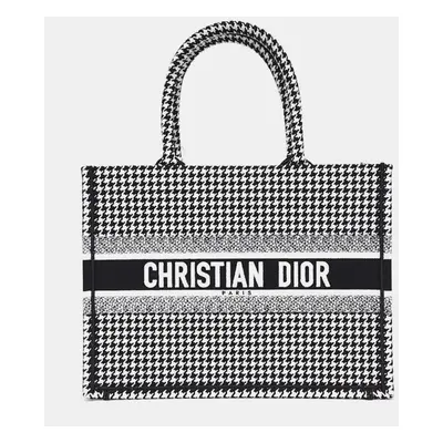 Dior Black/White Houndstooth Canvas Lady Dior Tote Bag