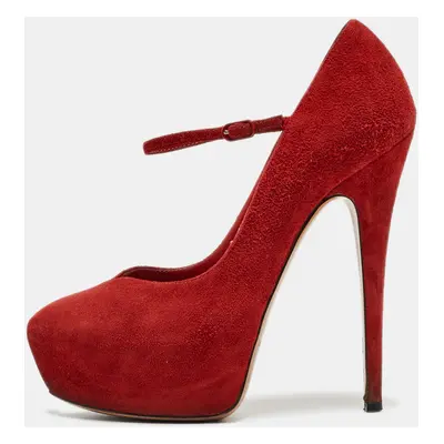 Casadei Red Suede Mary Jane Platform Pumps Size