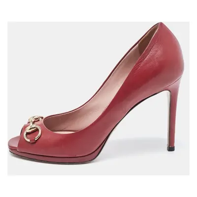 Gucci Burgundy Leather Jolene Peep Toe Pumps Size 37.5