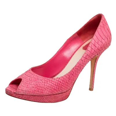 Dior Pink Python Embossed Leather Miss Dior Peep Toe Pumps Size