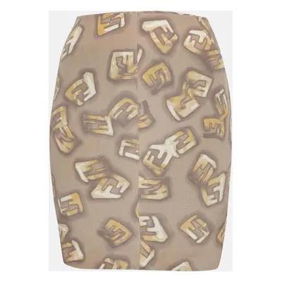 Fendi Grey Logo Monogram Printed Silk Mini Skirt