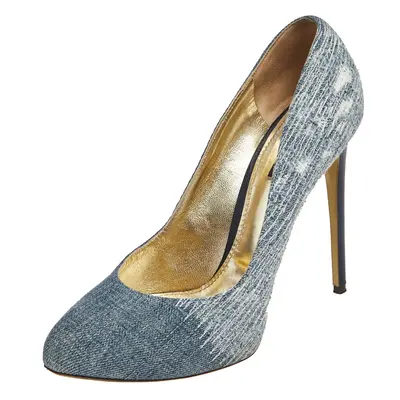 Dolce & Gabbana Blue Denim Platform Round Toe Pumps Size