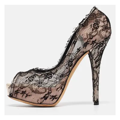 Dolce & Gabbana Black/Pink Lace and Satin Platform Pumps Size