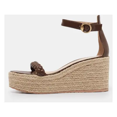 Gianvito Rossi Brown Braided Leather Merida Espadrille Wedge Sandals Size