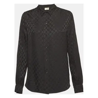 Saint Laurent Paris Black Jacquard Silk Long Sleeve Shirt