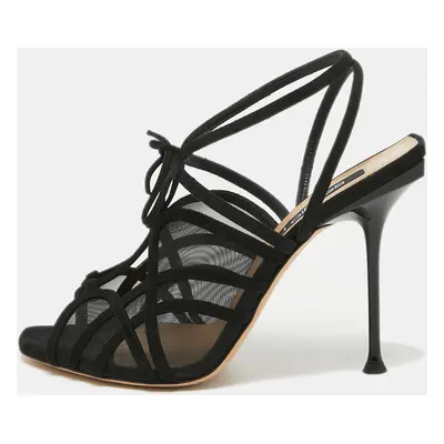 Sergio Rossi Black Suede and Mesh Ankle Strap Sandals Size