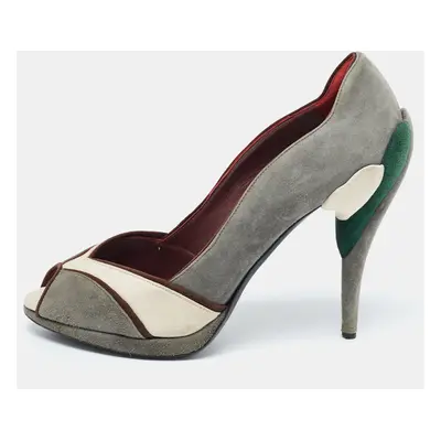 Miu Miu Multicolor Suede Peep Toe Pumps Size 40.5