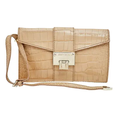 Jimmy Choo Beige Croc Embossed Leather Clutch