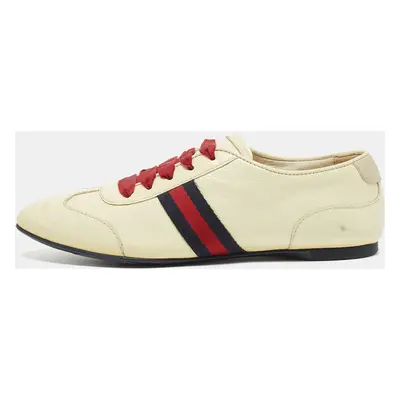 Gucci Cream Patent Leather Web Lace Up Sneakers Size