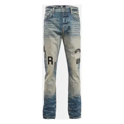 Amiri Blue Distressed Denim Applique Detail Jeans Waist 30"