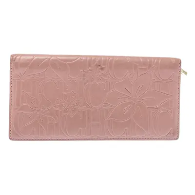 Carolina Herrera Pink Embossed Leather Continental Wallet