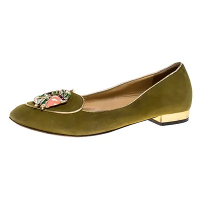 Charlotte Olympia Green Suede Capricorn Smoking Slippers Size 37.5