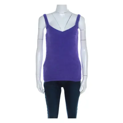 Escada Purple Angora Rib Knit Silk Lined Fuzzy Tank Top