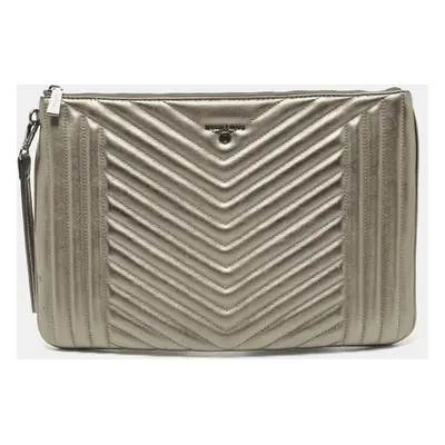 Michael Kors Grey Quilted Leather Extra Large Jet Set Pouch