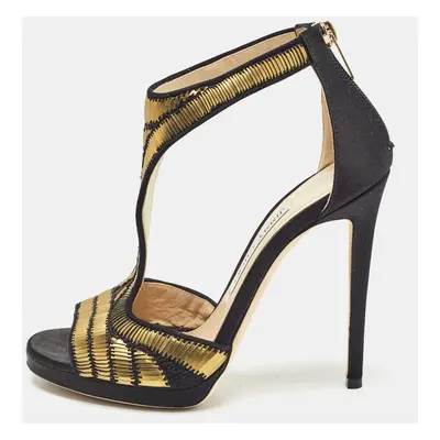 Jimmy Choo Black Satin Embellished Sandals Size