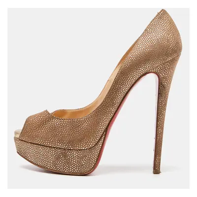 Christian Louboutin Textured Suede Lady Peep Toe Platform Pumps Size 37.5