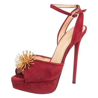 Charlotte Olympia Red Suede Orbital Pomeline Platform Sandals Size 36.5