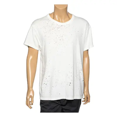 Amiri White Distressed Cotton Crew Neck T-Shirt