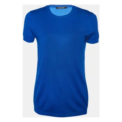 Roberto Cavalli Blue Silk & Cashmere Short Sleeve Jumper