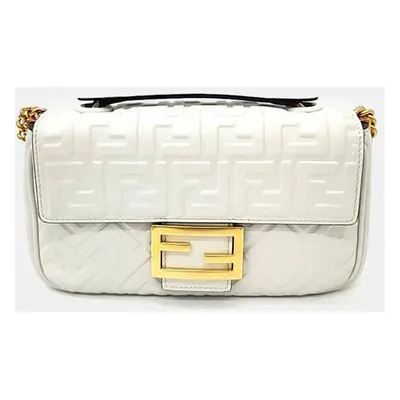 Fendi White Zucca Embossed Leather Baguette Bag