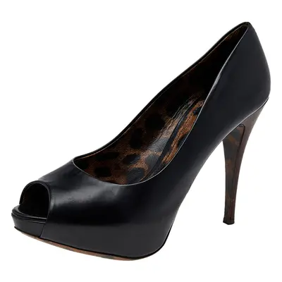 Dolce & Gabbana Black Leather Peep Toe Platform Pumps Size