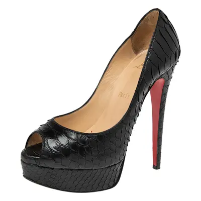 Christian Louboutin Black Python Lady Peep Toe Platform Pumps Size