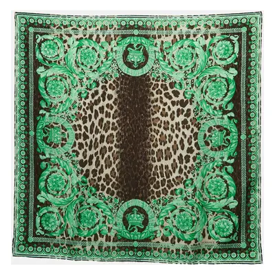 Versace Green Animal & Baroque Print Silk Square Scarf