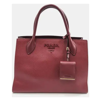 Prada Red Saffiano Cuir Leather Monochrome Satchel Bag