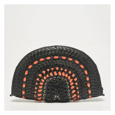 Jimmy Choo Black/Orange Leather Braided Clutch