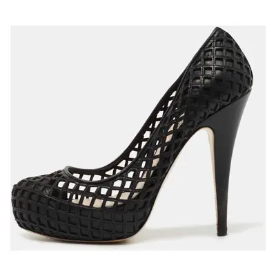 Miu Miu Black Woven Leather Platform Pumps Size