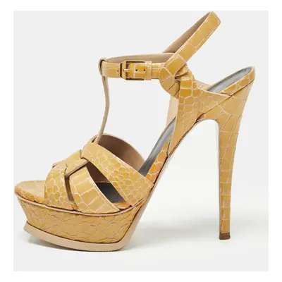 Saint Laurent Yellow Embossed Crocodile Tribute Sandals Size 36.5