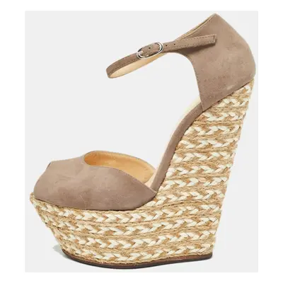 Giuseppe Zanotti Beige Suede Wedges Peep Toe Espadrille Size