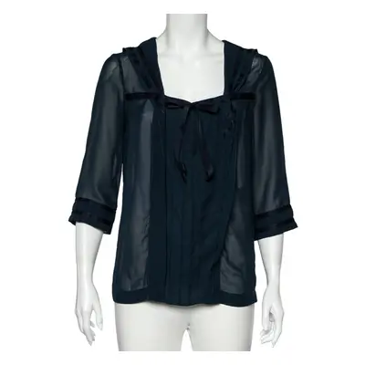 See by Chloe Midnight Blue Crepe Pleated Sailor Collar Blouse