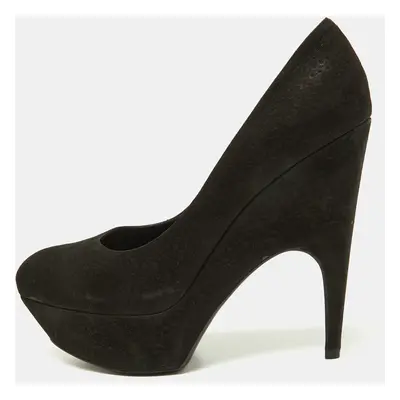 Yves Saint Laurent Black Textured Suede Platform Pumps Size