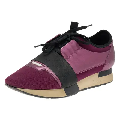 Balenciaga Purple/Black Neoprene And Leather Race Runner Sneakers Size