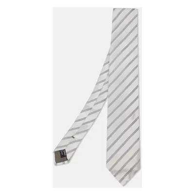 Giorgio Armani Grey Diagonal Striped Silk Tie