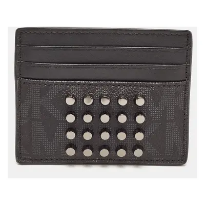 Michael Kors Black Signature Coated Canvas and Leather Studded Tall Card Case