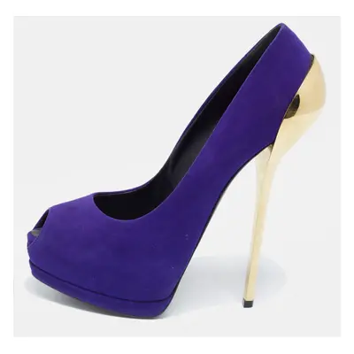 Giuseppe Zanotti Purple Suede Sharon Peep Toe Platform Pumps Size