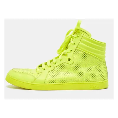 Gucci Neon Green Perforated Leather Lace Up High Top Sneakers Size