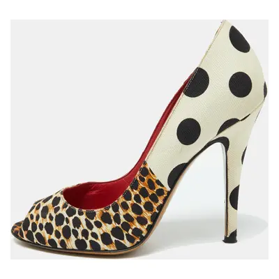 D&G Multicolor Printed Canvas Peep Toe Pumps Size