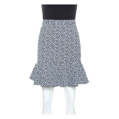 Paul and Joe Navy and White Floral Knit Cotton Blend Ruffle Hem Skirt